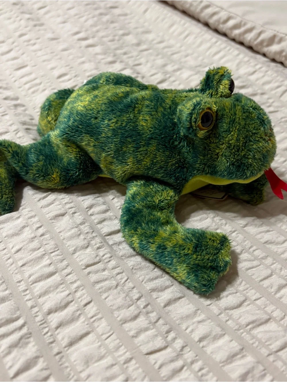 Ty Green Plush Frog with Red Tongue and Yellow Eyes